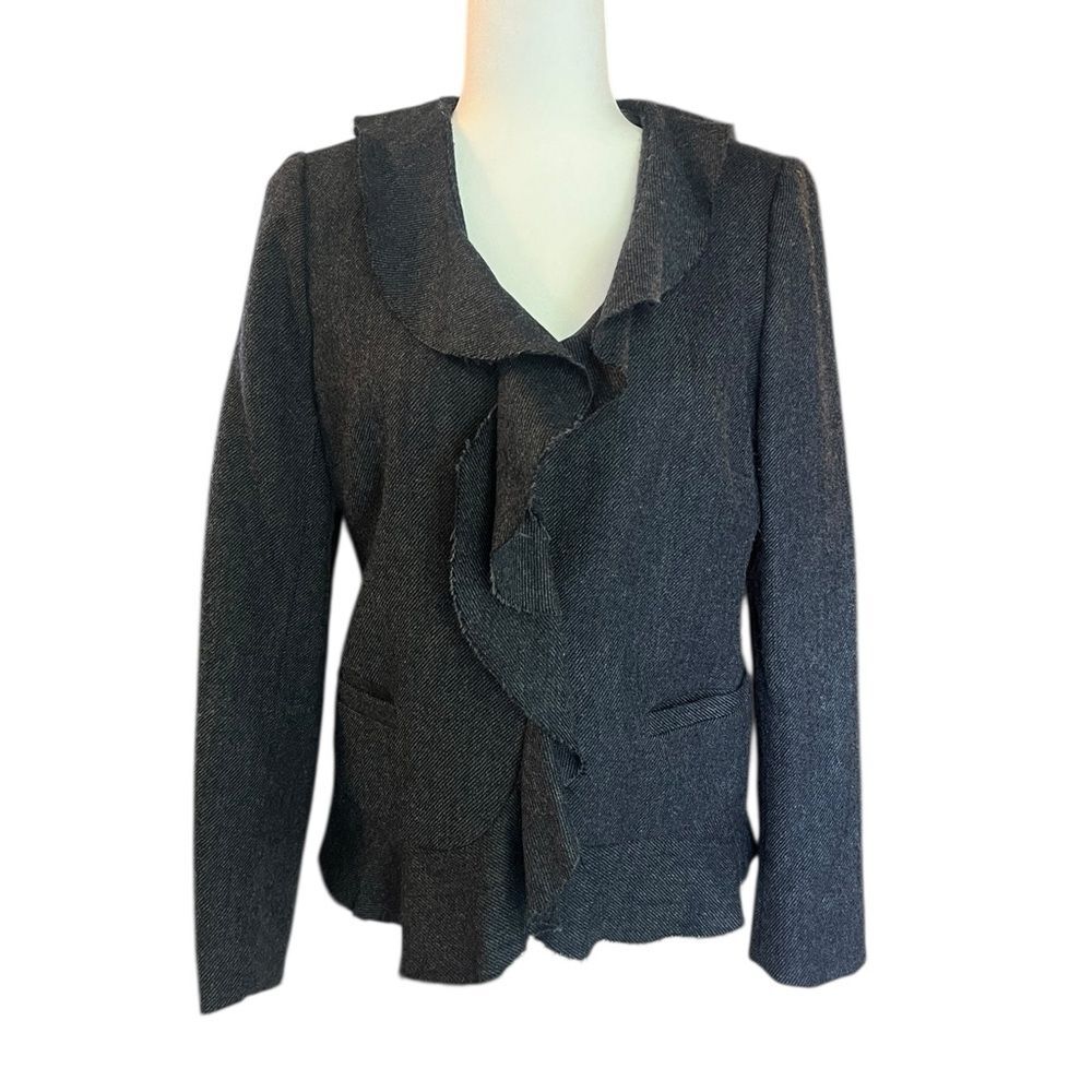 J Crew 100% Wool Blazer Ruffle Edge Gray Womens 8 - Picture 1 of 7